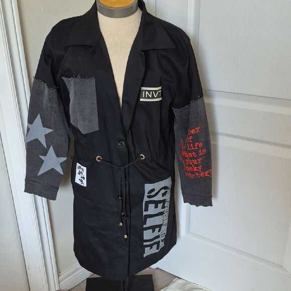 Black and Gray Jean Jacket with Star Accents - Picture 1 of 16